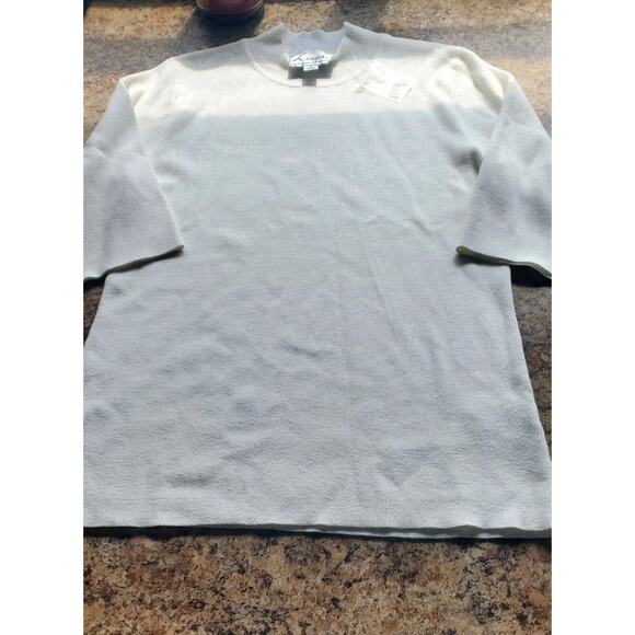 NWOT Ivory size Medium Linea By Louise Dell'Olio Short Sleeve Sweater - Picture 1 of 5